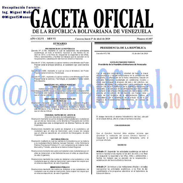 Gaceta Oficial 41607 del 1 Abril 2019