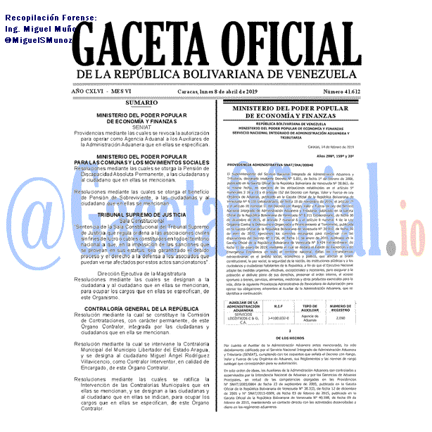 Gaceta Oficial 41612 del 8 Abril 2019