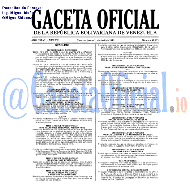 Gaceta Oficial 41615 del 11 Abril 2019