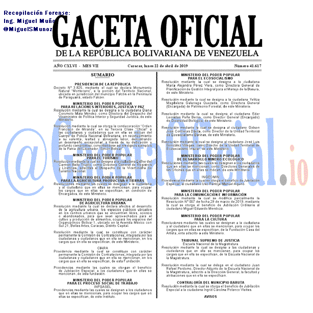 Gaceta Oficial 41617 del 22 Abril 2019