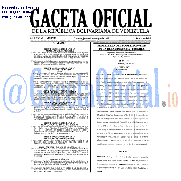 Gaceta Oficial 41629 del 9 Mayo 2019 Gaceta Oficial 41629 del 9 Mayo 2019