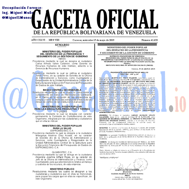 Gaceta Oficial 41633 del 15 Mayo 2019