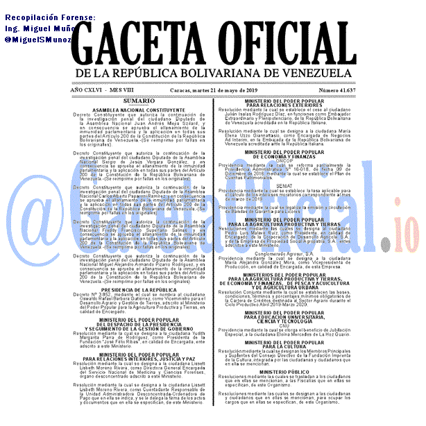 Gaceta Oficial 41637 del 21 Mayo 2019