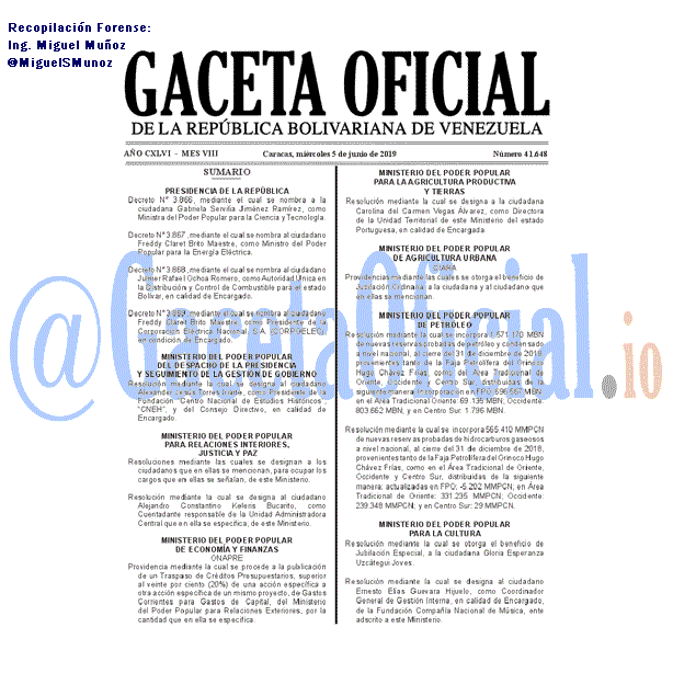 Gaceta Oficial 41648 del 5 Junio 2019