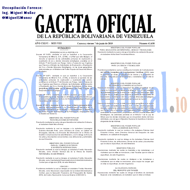Gaceta Oficial 41650 del 7 Junio 2019