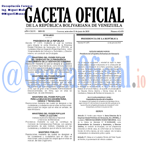 Gaceta Oficial 41653 del 12 Junio 2019 Gaceta Oficial 41653 del 12 Junio 2019