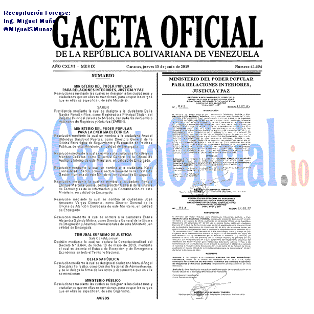 Gaceta Oficial 41654 del 13 Junio 2019 Gaceta Oficial 41654 del 13 Junio 2019