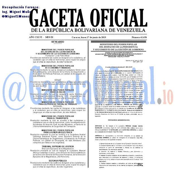 Gaceta Oficial 41656 del 17 Junio 2019 Gaceta Oficial 41656 del 17 Junio 2019