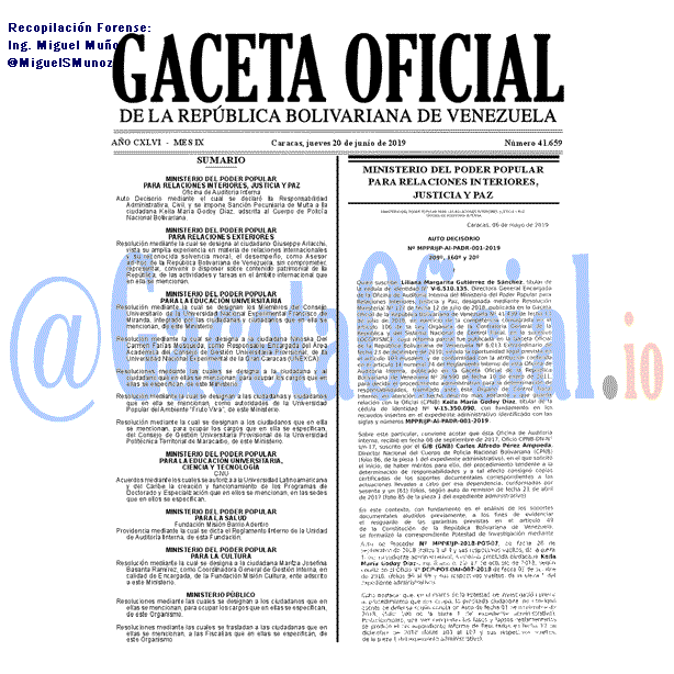 Gaceta Oficial 41659 del 20 Junio 2019 Gaceta Oficial 41659 del 20 Junio 2019