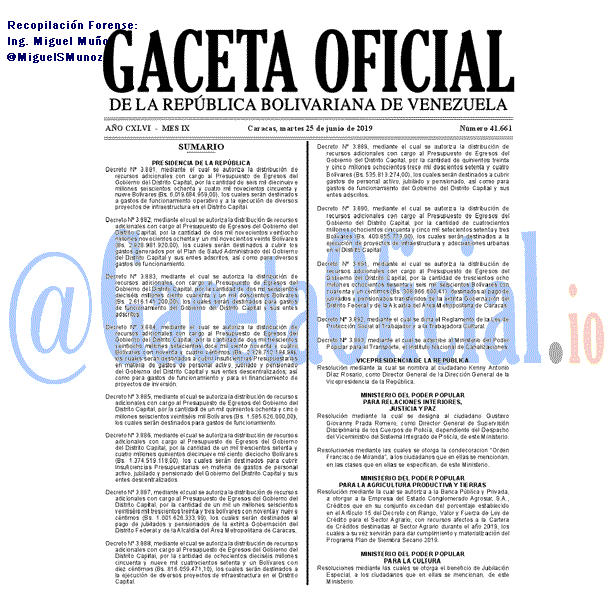Gaceta Oficial 41661 del 25 Junio 2019 Gaceta Oficial 41661 del 25 Junio 2019