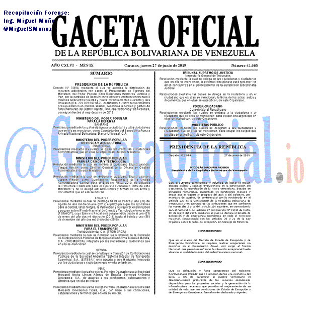 Gaceta Oficial 41663 del 27 Junio 2019 Gaceta Oficial 41663 del 27 Junio 2019