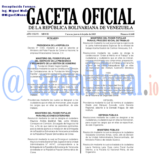 Gaceta Oficial 41668 del 4 Julio 2019 Gaceta Oficial 41668 del 4 Julio 2019