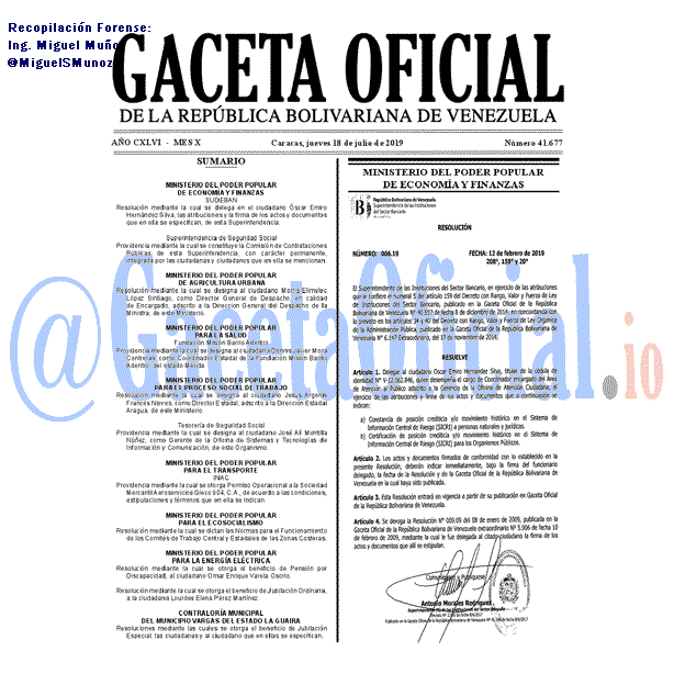 Gaceta Oficial 41677 del 18 Julio 2019 Gaceta Oficial 41677 del 18 Julio 2019