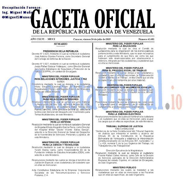 Gaceta Oficial 41682 del 29 Julio 2019 Gaceta Oficial 41682 del 29 Julio 2019
