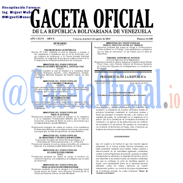 Gaceta Oficial 41688 del 6 agosto 2019 Gaceta Oficial 41688 del 6 agosto 2019