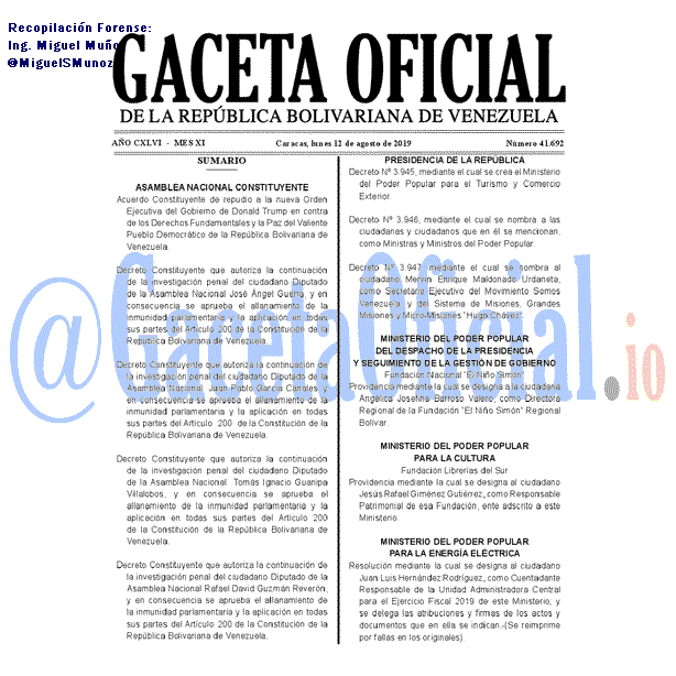Gaceta Oficial 41692 del 12 agosto 2019 Gaceta Oficial 41692 del 12 agosto 2019
