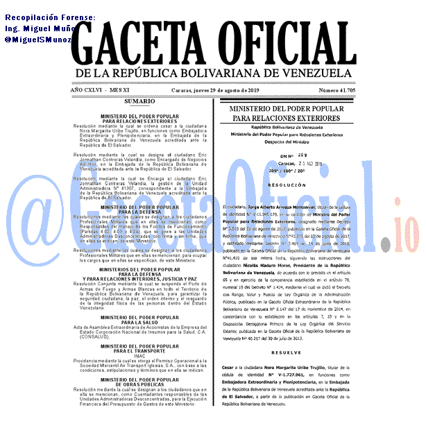 Gaceta Oficial 41705 del 29 agosto 2019 Gaceta Oficial 41705 del 29 agosto 2019