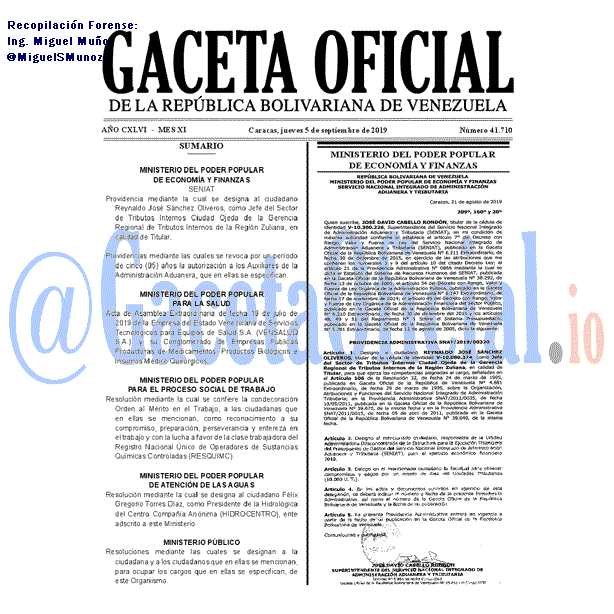Gaceta Oficial 41710 del 5 septiembre 2019 Gaceta Oficial 41710 del 5 septiembre 2019