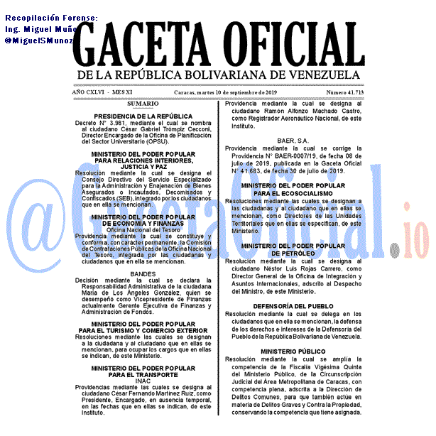Gaceta Oficial 41713 del 10 septiembre 2019 Gaceta Oficial 41713 del 10 septiembre 2019