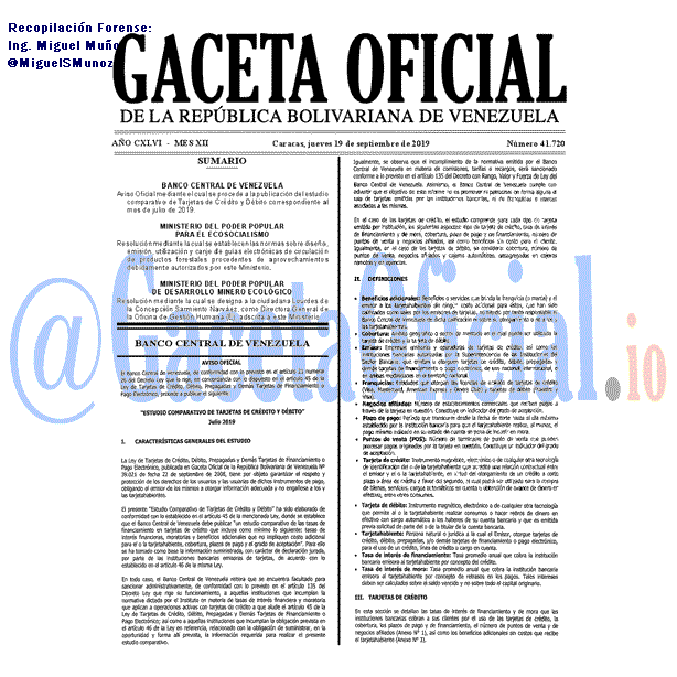 Gaceta Oficial 41720 del 19 septiembre 2019 Gaceta Oficial 41720 del 19 septiembre 2019