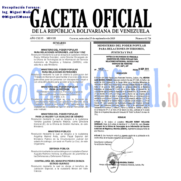 Gaceta Oficial 41724 del 25 septiembre 2019 Gaceta Oficial 41724 del 25 septiembre 2019