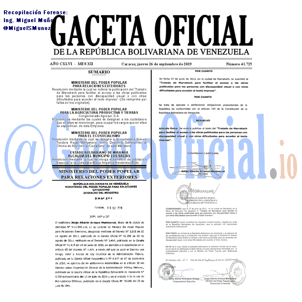 Gaceta Oficial 41725 del 26 septiembre 2019 Gaceta Oficial 41725 del 26 septiembre 2019