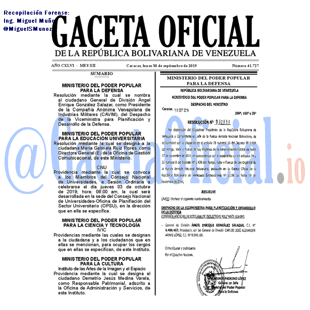 Gaceta Oficial 41727 del 30 septiembre 2019 Gaceta Oficial 41727 del 30 septiembre 2019