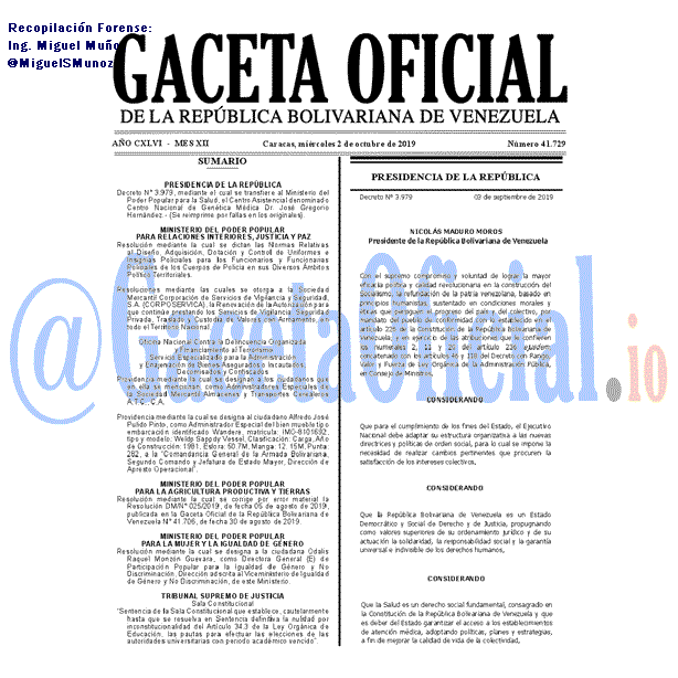 Gaceta Oficial 41729 del 2 Octubre 2019 Gaceta Oficial 41729 del 2 octubre 2019