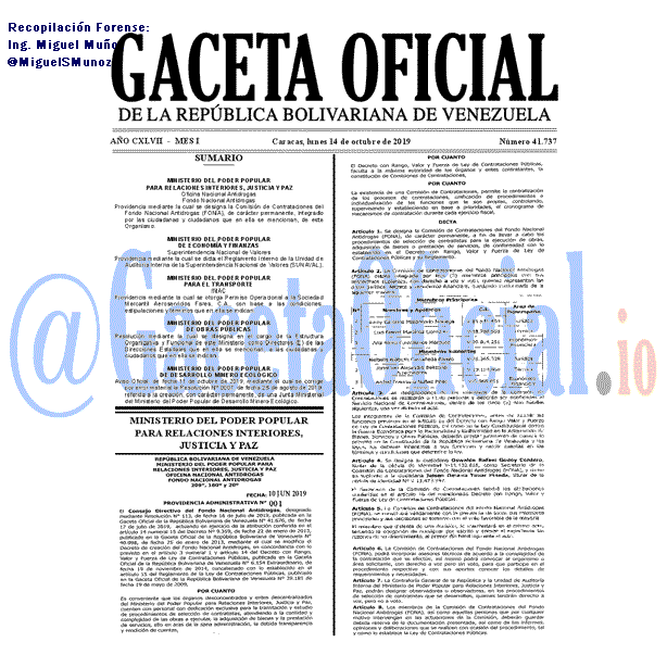 Gaceta Oficial 41737 del 14 octubre 2019