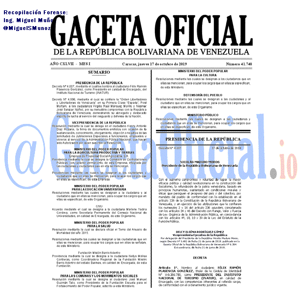 Gaceta Oficial 41740 del 17 Octubre 2019 Gaceta Oficial 41740 del 17 octubre 2019