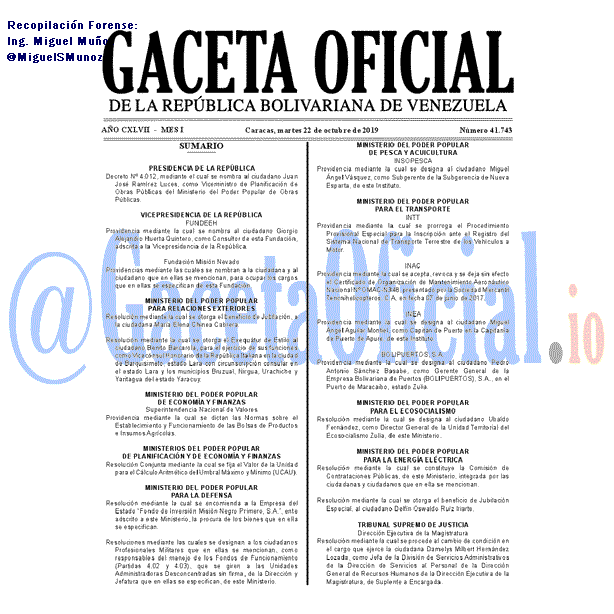 Gaceta Oficial 41743 del 22 octubre 2019