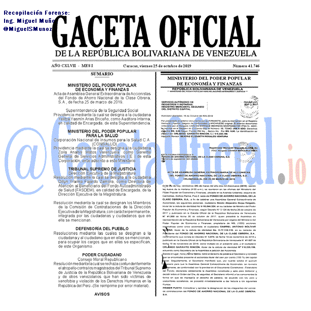 Gaceta Oficial 41746 del 25 octubre 2019