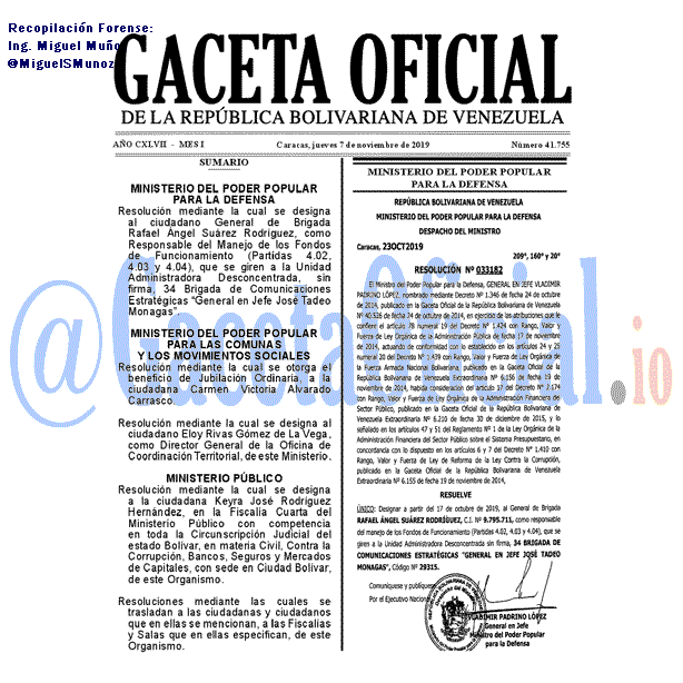 Gaceta Oficial 41755 del 7 Noviembre 2019 Gaceta Oficial 41755 del 7 noviembre 2019