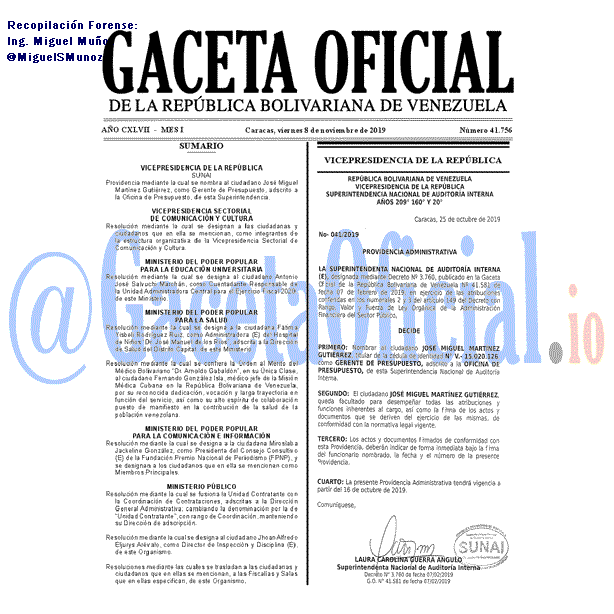 Gaceta Oficial 41756 del 8 Noviembre 2019 Gaceta Oficial 41756 del 8 noviembre 2019
