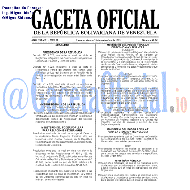 Gaceta Oficial 41761 del 15 Noviembre 2019 Gaceta Oficial 41761 del 15 noviembre 2019