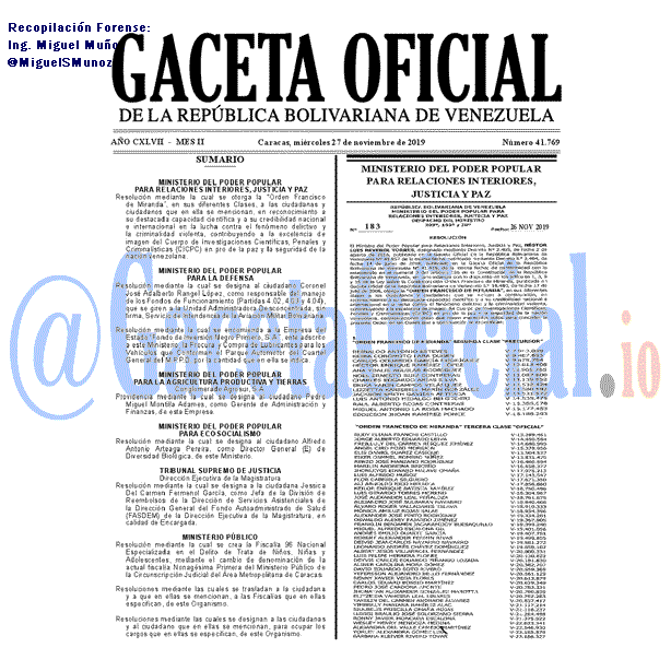 Gaceta Oficial 41769 del 27 Noviembre 2019 Gaceta Oficial 41769 del 27 noviembre 2019