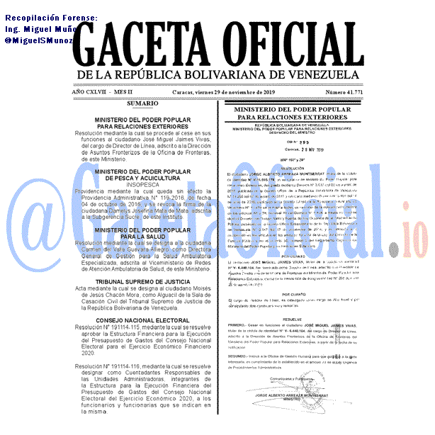 Gaceta Oficial 41771 del 29 Noviembre 2019 Gaceta Oficial 41771 del 29 noviembre 2019