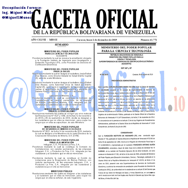 Gaceta Oficial 41772 del 2 Diciembre 2019 Gaceta Oficial 41772 del 2 Diciembre 2019