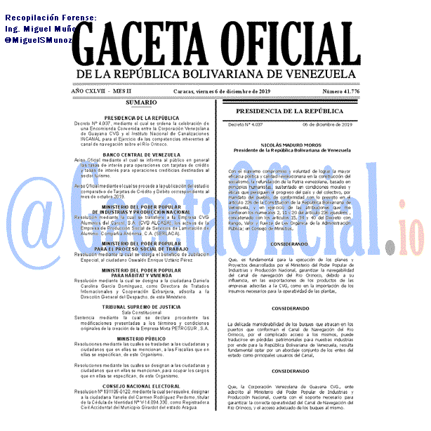 Gaceta Oficial 41776 del 6 Diciembre 2019 Gaceta Oficial 41776 del 6 Diciembre 2019