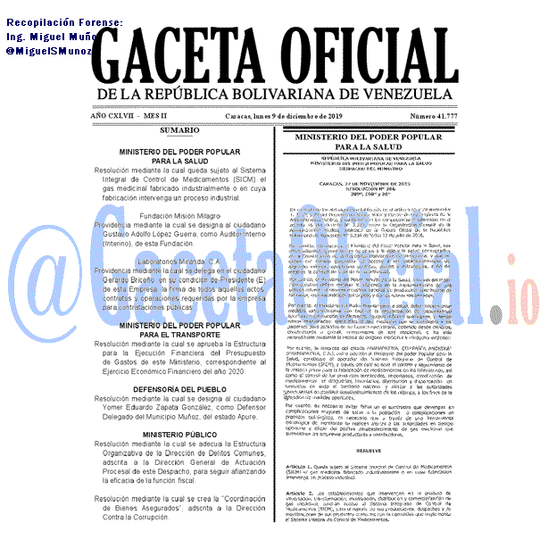 Gaceta Oficial 41777 del 9 Diciembre 2019 Gaceta Oficial 41777 del 9 Diciembre 2019
