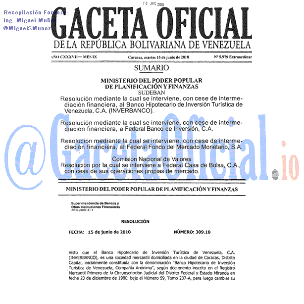 Gaceta Oficial 5979 del 15 Junio 2010