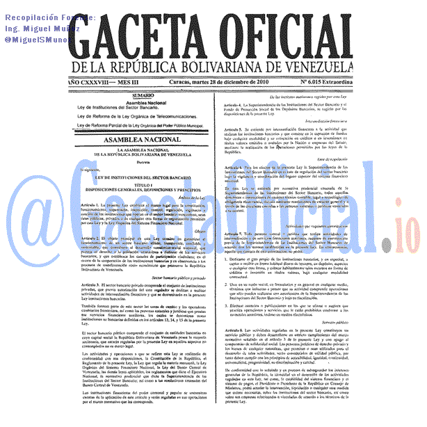 Gaceta Oficial 6015 del 28 Diciembre 2010
