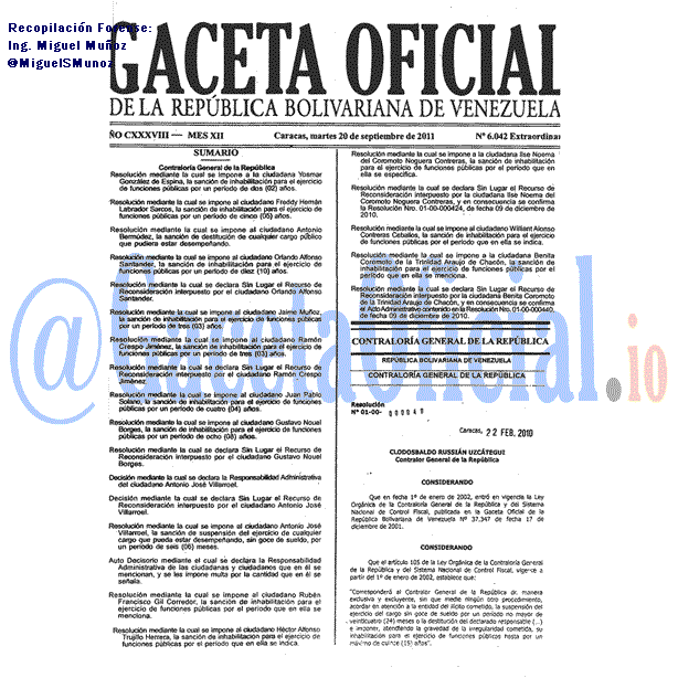 Gaceta Oficial 6042 del 20 Septiembre 2011