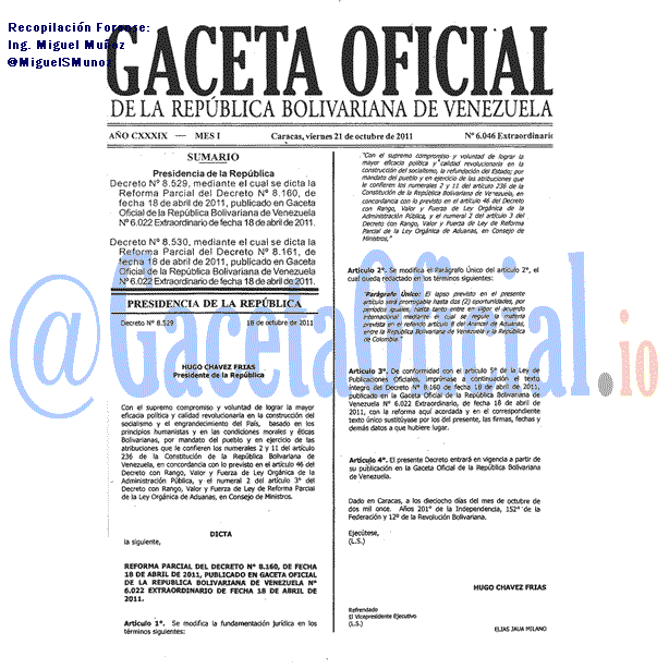 Gaceta Oficial 6046 del 21 Octubre 2011
