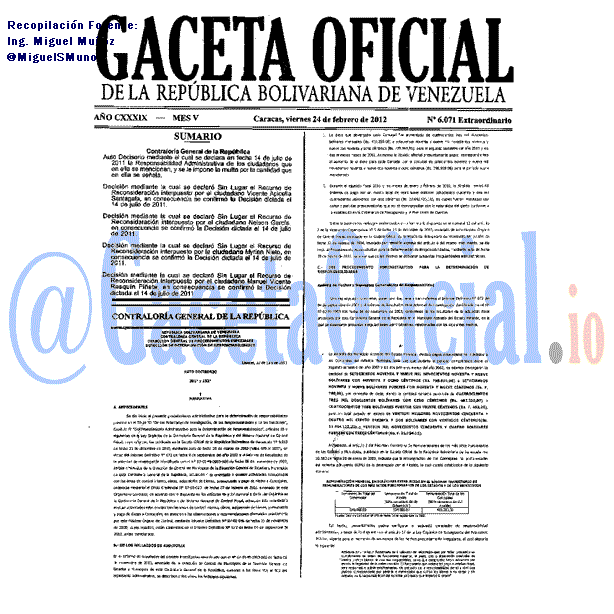 Gaceta Oficial 6071 del 24 Febrero 2012