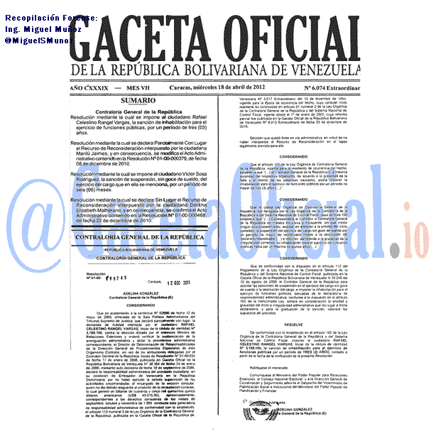 Gaceta Oficial 6074 del 18 Abril 2012