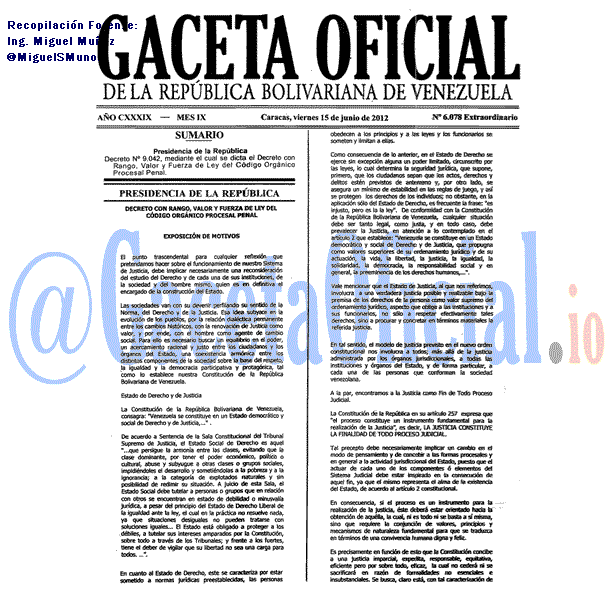 Gaceta Oficial 6078 del 15 Junio 2012