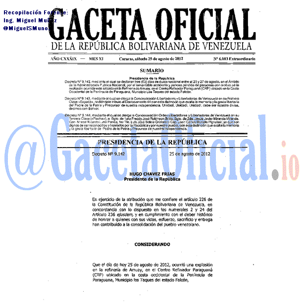 Gaceta Oficial 6083 del 25 Agosto 2012