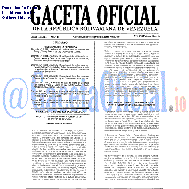 Gaceta Oficial, Gaceta 6154, Gaceta 6154 HD, Gaceta #6154, Gaceta Oficial Venezuela #6154