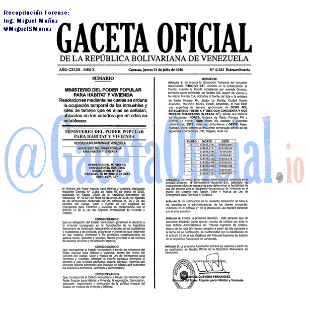 Gaceta Oficial 6241 del 21 julio 2016